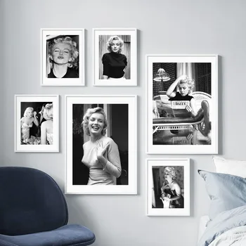 Marilyn Actor Monroe Pintura en tela, en Blanco y Negro de Estilo Nórdico Carteles Y Grabados de la pared del arte de la imagen para la sala de estar decoración para el hogar