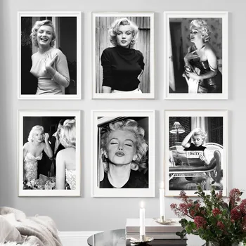Marilyn Actor Monroe Pintura en tela, en Blanco y Negro de Estilo Nórdico Carteles Y Grabados de la pared del arte de la imagen para la sala de estar decoración para el hogar