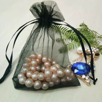 100pcs negro Dibujable bolsa de Organza con Cordón bolsa de cumpleaños de la Boda de la fiesta de Navidad de regalo de la joyería de embalaje la pantalla bolsas de suministros