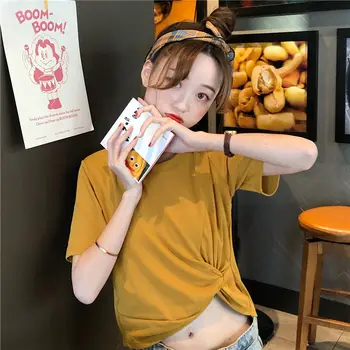 Camisetas de las Mujeres de Manga Corta de Verano Camiseta Top Sólido Multi Color Ulzzang Chic Recortada Popular Adolescente Linda Chicas para Mujer de la Túnica Diario