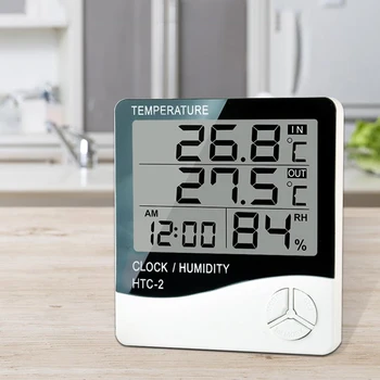 Portátil LCD Digital de Temperatura, Humedad Medidor -1 /-2 Piscina al aire libre Higrómetro Termómetro Probador de la Estación Meteorológica Con Reloj