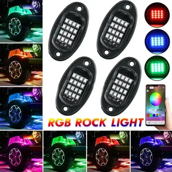 4 PCS LED RGB Off-road Luces de Rock de Música Bluetooth Control de Ajuste de Coche Camión SUV Atmósfera Coche de las Luces Automotrices del Coche de la Luz de la Señal