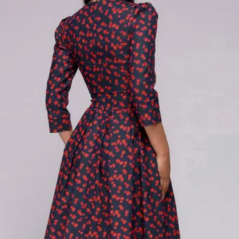 Francés de Estilo Vintage Vestido Para la Mujer Elegante Floral Impreso Slim Otoño Una línea de Vestidos Clásico de la Mujer del Partido Dressess