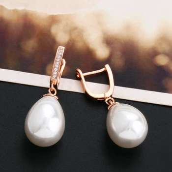 De lujo de Gran Gota de Agua Pendientes de Oro AAA Cristal CZ Simulada-Pendientes de Perlas para las Mujeres Nupcial de la Joyería de la Boda