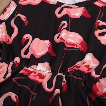 Las nuevas Niñas Bebé Recién nacido ropa sin Mangas Flamingo de impresión cuello redondo Body de borlas Bowknot de la Diadema de 2Pcs de Verano de algodón