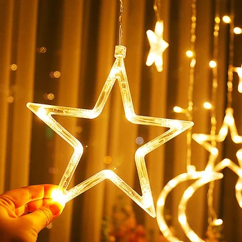 Estrella de Luces LED Cadena de LED Luna Estrella de la Cortina de la Lámpara de la Decoración de Navidad de Hadas de la Iluminación Para la Boda de la Parte Interior de Alambre de Cadena de Luz