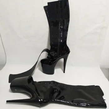 8 pulgadas botas de tacón alto para las mujeres de 20 cm de alto de tacón lazada modelo de zapatos de dedo mediano de la pierna de todos-partido de botas de plataforma sexy props zapatos