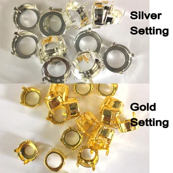 Ronda de rivoli negro Metalizado Cristal de coser diamantes de imitación de la hebra de Oro de la base con agujero de bricolaje ropa accesorios de la Joyería