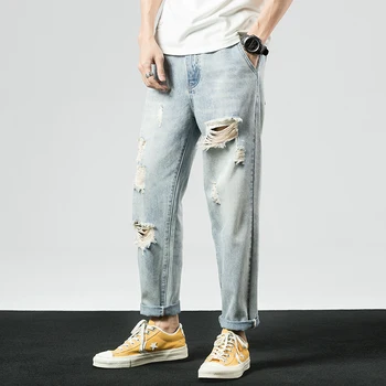 IiDossan 2020 de la Marca Hoyo de Mezclilla pantalones Vaqueros de los Hombres Casual Hiphop Jeans Corea Blanco de Estilo del Dril de algodón de la Moda Streetwear Vaqueros Regular Fit Pantalones
