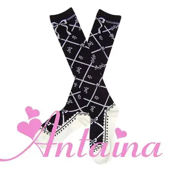 Lolita calcetines con hermosas flores y en blanco y negro rosa mujeres Lolita calcetines Dulce japonés Kawaii Chica de la Fiesta de Té de cos