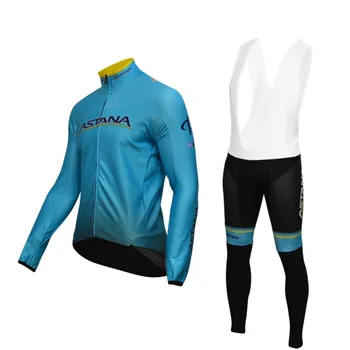2019 primavera otoño equipo astana delgada de manga larga jersey de ciclismo conjunto transpirable MTB de secado rápido ciclo de tela Ropa ciclismo 9D almohadilla de gel