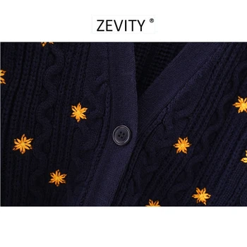 Zevity de las Nuevas mujeres de la vendimia floral bordado Cardigan Suéteres chic femenino de ocio de cuello v manga larga de punto, tops S347