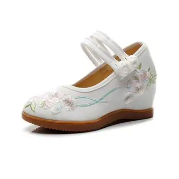 Antigua Hanfu zapatos de las mujeres de edad tela zapatos, traje de zapatos, de tacón alto zapatos bordados, étnico, retro zapatos de baile, cuñas