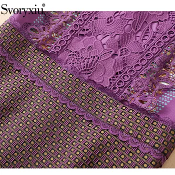 Svoryxiu Diseñador de Otoño Invierno de la Vendimia Jacquard Vestido de las Mujeres de la Moda de Manga Larga con estampado de Flores de Encaje Bordado Vestido Corto