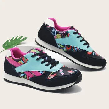 SOCOFY Mujeres Running Zapatillas de Deporte de colores Impresos Cómoda Peso Ligero Portátil de Encaje Casual Zapatos Planos para Caminar Zapatillas Correr