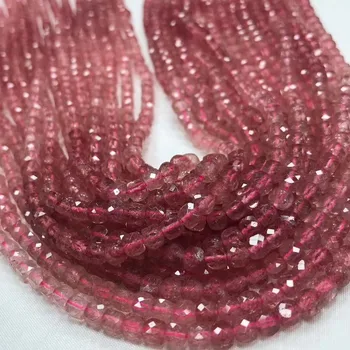 Natural de fresa de cuarzo cubo de bolas para la costura facetas plaza de cristal DIY collar pulsera suelto perle para la fabricación de joyas