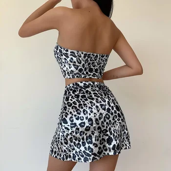 Instahot leopardo de la moda set de dos piezas vestido de split mini falda de tubo y top de verano de las mujeres 2 dos piezas conjunto de falda traje de 2020