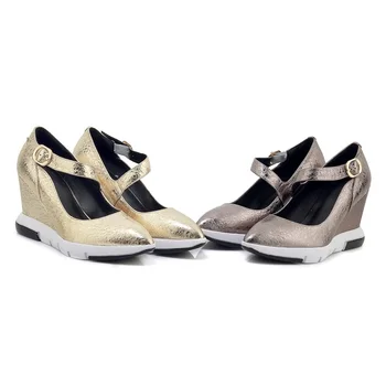 ZVQ Mujer Zapatos de 2019 Primavera Nueva Moda de la Punta del Dedo del pie de Cuero Genuino de la Mujer de Bombas Fuera de Tacones Altos Plataforma con Hebilla de Zapatos de las Señoras