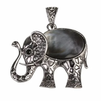Vintage Natural de la Madre de Concha de Perla Colgante de Plata envejecida de Color Animal Elefante Collar de los Colgantes de los Encantos Boho Joyería India