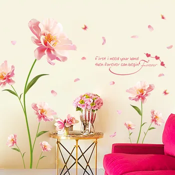Tamaño grande (210 cm*140 cm) Romántico de Flores de color Rosa Pegatinas de Pared para la Sala de estar del Dormitorio del Día de san Valentín Arte Calcomanías de la Decoración del Hogar