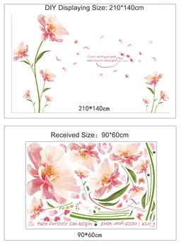 Tamaño grande (210 cm*140 cm) Romántico de Flores de color Rosa Pegatinas de Pared para la Sala de estar del Dormitorio del Día de san Valentín Arte Calcomanías de la Decoración del Hogar