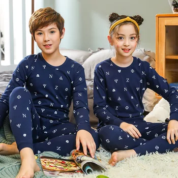 Otoño Invierno Niños Pijamas de Conjuntos de Pijamas Chicos Chicas Pijamas 8-19Y Adolescente ropa de dormir de los Niños del Algodón de la camiseta+Pantalones Conjunto de Ropa de
