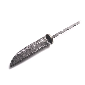 Nave de bricolaje semi - terminados manual de cuchillo recto forja de damasco, Damasco fijo de Acero cuchillo de camping cuchillo Con Cuero