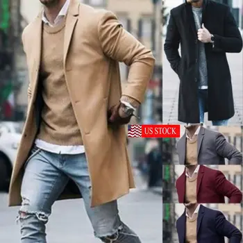 Hombre Trench Coat 2018 Nuevo Diseñador de Moda de los Hombres de pelo Largo Otoño Invierno un Solo pecho Delgado a prueba de viento Abrigo de los Hombres Más Tamaño