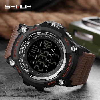 Reloj de los hombres reloj digital SANDA reloj deportivo 50M impermeable automática de la fecha de re-inicio de sesión masculino digital militar reloj de los hombres de los deportes