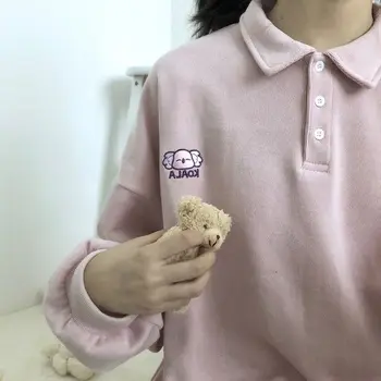 Sudaderas con capucha de Mujer con Botones de Turn-down Collar Engrosamiento Caliente Dulce Harajuku Ulzzang Suelto de la Mujer a los Estudiantes de corea de Estilo Chic