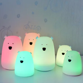 Mini Oso Luz de Noche LED con Sensor Táctil Colorida de dibujos animados de Silicona de Dormir de Luz de la Lámpara de Noche para niños de los Niños del Bebé del Regalo de la Navidad