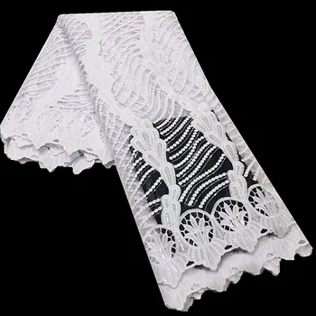 Africano de encaje farbic de alta calidad de encaje 2020 con lentejuelas blanco nigeriano de la tela de encaje de novia cordones tejidos 5yards