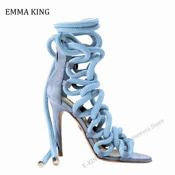 De Lujo Diseñador De Las Mujeres Sandalias De Gladiador De Las Bombas Hechas A Mano De La Cuerda De Encaje De Tiras De Tacón Alto Sandalias De Verano De Arranque Zapatos De Mujer 2020