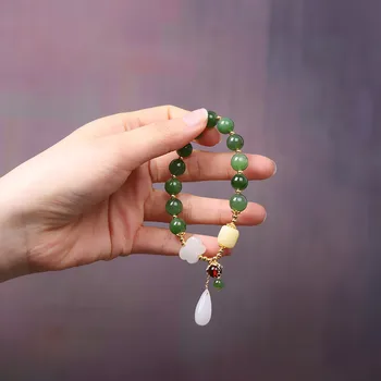 Uglyless Natural de Jade Pulseras Mariposa para las Mujeres la Cuerda Elástica Piedras preciosas Perlas Pulsera de Jasper Ámbar Plata 925 de la Joyería de Lujo