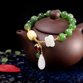 Uglyless Natural de Jade Pulseras Mariposa para las Mujeres la Cuerda Elástica Piedras preciosas Perlas Pulsera de Jasper Ámbar Plata 925 de la Joyería de Lujo