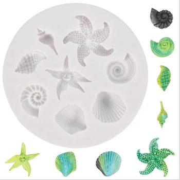 Estrella de mar Shell Molde de Arcilla Diseñador de BRICOLAJE de la resina de epoxy de la joyería Colgante de Silicona Moldes de MINI 3D Panel de la Pared de yeso de fundición Molde de Cemento