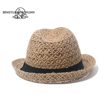 BINGYUANHAOXUAN Estilo de Verano para adultos Sombrero de Sol de Playa de Hat Fedora Sombrero de Paja Sombrero para el sol Sombrero de Panamá Gángster de la Tapa de Ajuste De la Muchacha de las Mujeres