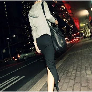 La mujer de la Falda de Estilo coreano Lápiz de Raso Azul Negro de Cintura Alta del Tobillo de Longitud Mujer Faldas Mujer Faldas Femme Jupes Saias Mulher