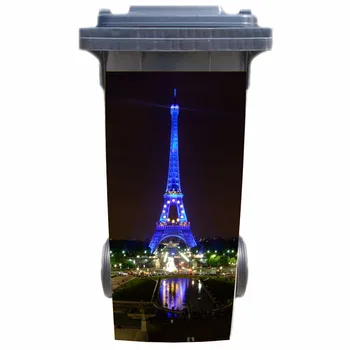 DIY torre Eiffel vista de noche Adhesivo Impermeable Extraíble Pegatina de Calcomanías de la papelera de reciclaje de basura de la Cubierta de la etiqueta engomada 120liter 240liter