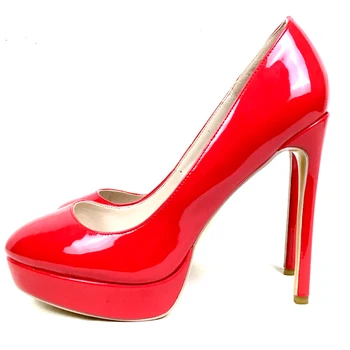 De la mujer Zapatos de Plataforma Bombas del Dedo del pie Redondo Tacones Altos Tacones de las Señoras de la Fiesta de la Boda Clubwear Vestido Zapatos de charol Rojo de Deslizamiento En