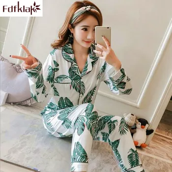 Fdfklak Casual pijamas de las mujeres de nueva 2019 primavera otoño de pijamas para niñas impresión del vintage de dormir ropa de hogar desgaste pijama mujer pijama