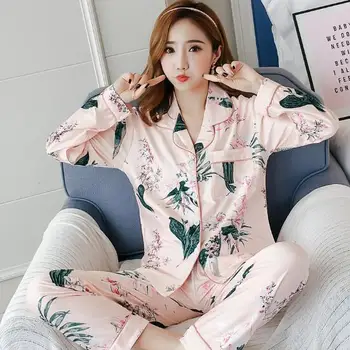 Fdfklak Casual pijamas de las mujeres de nueva 2019 primavera otoño de pijamas para niñas impresión del vintage de dormir ropa de hogar desgaste pijama mujer pijama