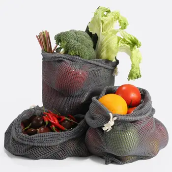 9pcs Reutilizables Producir Bolsas de Malla de Algodón Producir Bolsa de la Compra en Conjunto Orgánico Ecológico Lavable Bolsas de Almacenamiento para Frutas Verduras