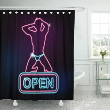 Cortina de ducha de despedida de Soltera Abrir cartel con la Silueta de Hombre Sexy Parte Stripper Impermeable de Tela de Poliéster Conjunto con los Ganchos