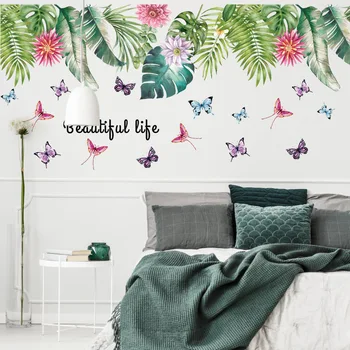 Flor de hojas de Mariposas etiquetas engomadas de la pared del Dormitorio de la sala de fondo de la decoración mural de la decoración del hogar, pegatinas Arte calcomanías de fondo de pantalla