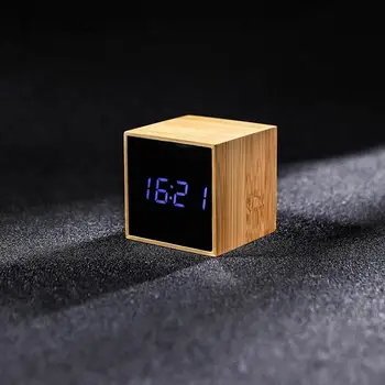 De Bambú del LED de Alarma de los Relojes Reloj Electrónico de Temperatura Control de sonido de la Mesa de Madera del Reloj Brillo Ajustable de Repetición de alarma del Reloj