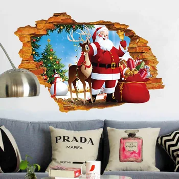La navidad etiqueta engomada de la Pared 3D de Santa murales de la sala de estar del dormitorio de la sala de TV de fondo decoración de la pared pegatinas de pared para habitaciones de los niños