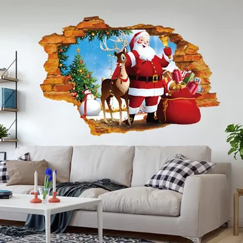 La navidad etiqueta engomada de la Pared 3D de Santa murales de la sala de estar del dormitorio de la sala de TV de fondo decoración de la pared pegatinas de pared para habitaciones de los niños