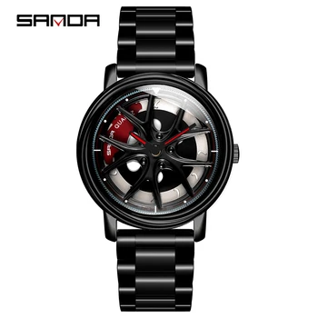 SANDA 2020 venta Caliente de los Hombres del Reloj de Moda Creativo de Rotación del Dial de Rueda Relojes Correa de Acero de Cuarzo reloj de Pulsera Relogio Masculino 1025