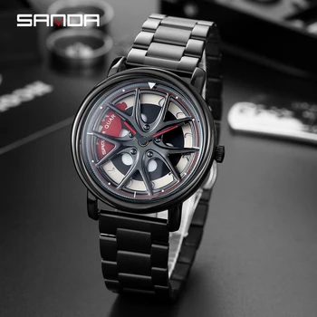 SANDA 2020 venta Caliente de los Hombres del Reloj de Moda Creativo de Rotación del Dial de Rueda Relojes Correa de Acero de Cuarzo reloj de Pulsera Relogio Masculino 1025